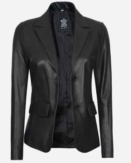 Shannon Women's Two Button Black Leather Blazer