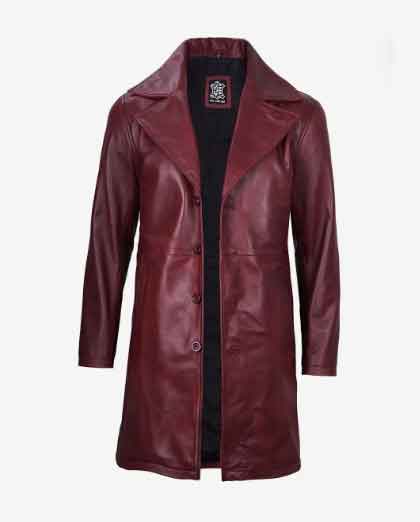 Mens Real Lambskin Waxed Leather Car Trench Long Coat