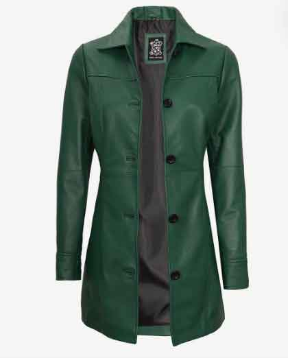 Womens Real Leather Long Coat - Image 2