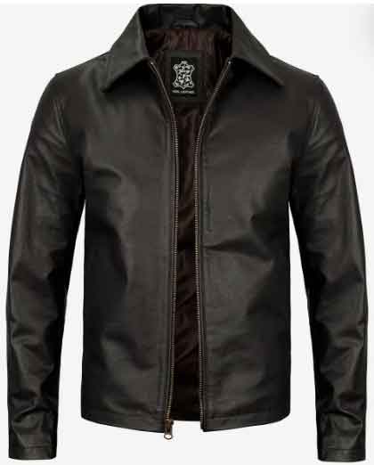 Men's Stylish Moto Biker Real Cowhide Leather Jacket - Image 2