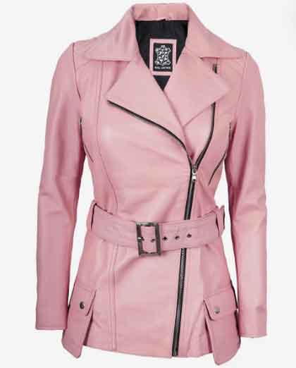 Women's Slim Fit Asymmetrical Design Moto Biker Belted Leather Jacket
