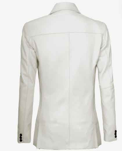 Womens Two Button Off-White Leather Blazer - Image 2