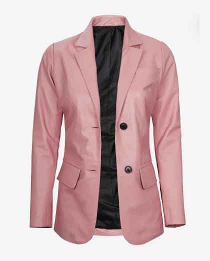 Women's Stylish Look Real Lambskin Pink Leather Two Button Blazer