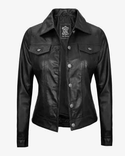 Women's Stylish Moto Trucker Biker Bomber Genuine Lambskin Leather Jacket