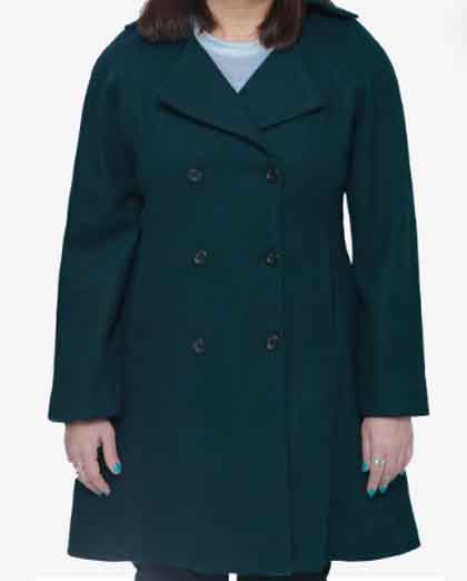 Women's Forest Green Double Breasted Flare Winter Wool Coat