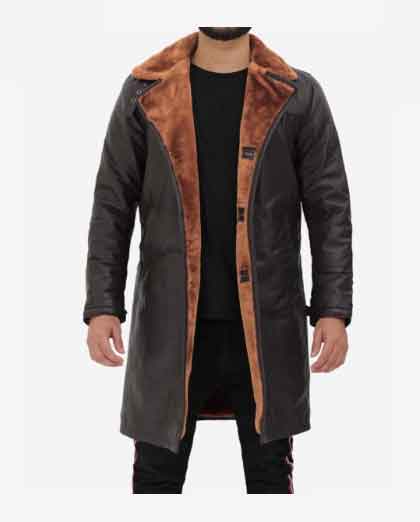 Men’s Dark Brown Leather Winter 3/4 Length Shearling Coat