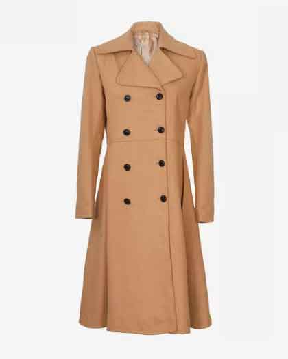 Marci Womens Double Breasted Beige Wool Coat