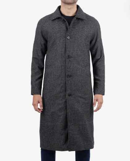 Men’s Shirt Collar Charcoal Grey Long Wool Coat