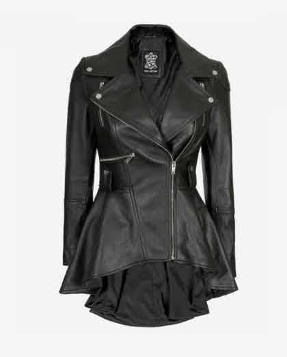 Women’s Asymmetrical Black Peplum Leather Jacket