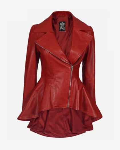 Womens Red Leather Peplum Jacket