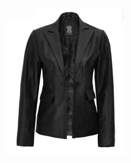 Judy Black Leather Blazer For Women