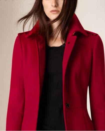 Women's Single Breasted Red Wool Coat - Long Winter Blend