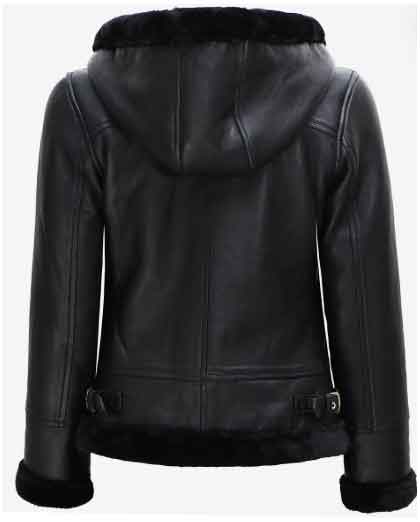 Women's Stylish Moto Biker Racer Real Lambskin Black Leather Shearling Jacket - Image 2