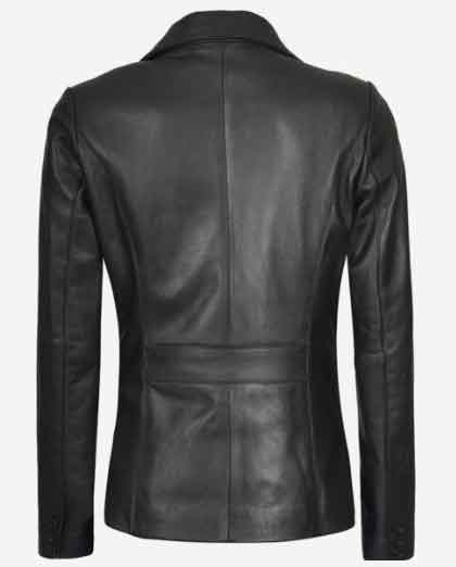 Shannon Women's Two Button Black Leather Blazer - Image 2