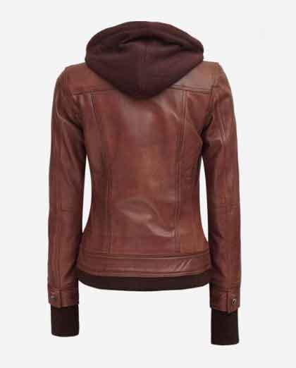 Tralee Dark Brown Bomber Leather Jacket With Removable Hood - Image 2