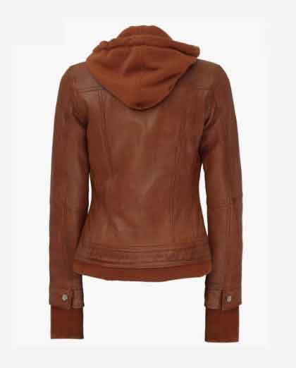 Tralee Tan Bomber Leather Jacket With Detachable Hood - Image 2