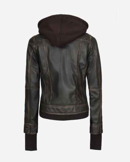 Tralee Rub off Brown Bomber Leather Jacket With Removable Hood - Image 2