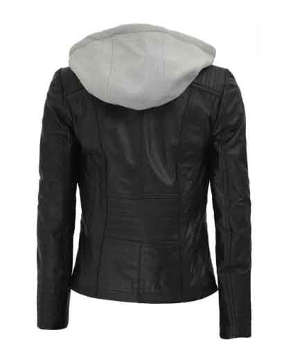 Gloria Womens Black Leather Jacket With Hood - Image 2