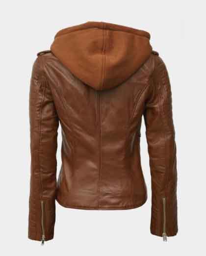 Bagheria Brown Womens Leather Jacket with Removable Hood - Image 2