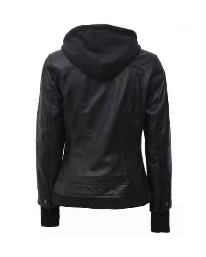 The Céleste: Black Bomber Jacket With Removable Hood - Image 2