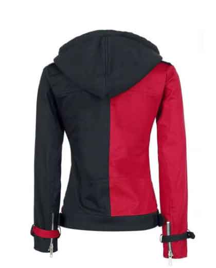 Women's Harley Quinn Red & Black Wool Hooded Jacket - Image 2