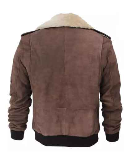 G1 Brown Leather Bomber Aviator Jacket with Shearling Collar For Men - Image 2
