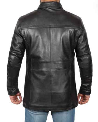Bristol Men's Black Leather Car Coat - 3/4 Length Coat - Image 2