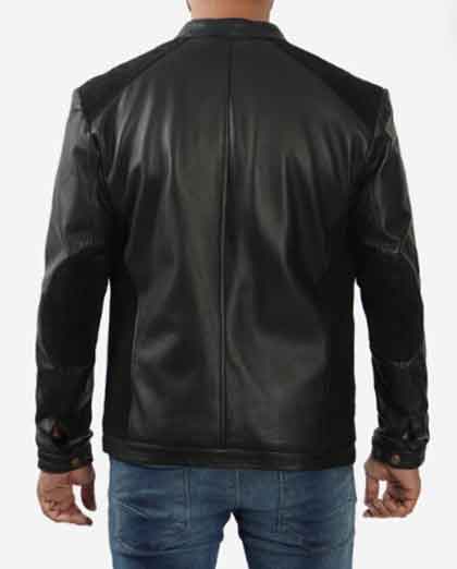 Edmund Black Leather Jacket With Suede Detailing - Image 2