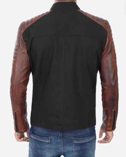 Café Racer Men's Black and Brown Leather Jacket - Image 2