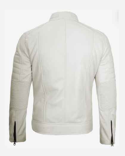 Mens Off-White Leather Cafe Racer Jacket - Image 2