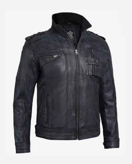 Men's Moto Biker Racer Real Lambskin Black Leather Jacket - Image 2