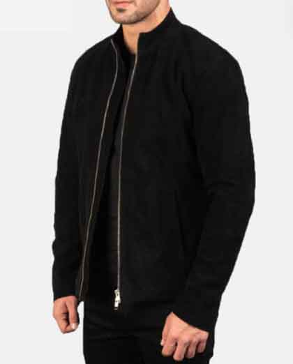 Charcoal Black Suede Biker Jacket - Image 2