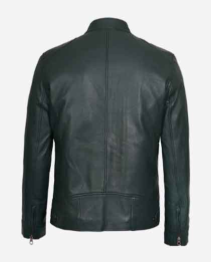 Dodge Dark Green Cafe Racer Leather Jacket for Men - Image 2