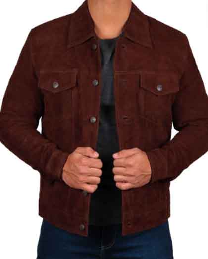 Stylish and Practical Brown Suede Leather Jacket for Men - Image 2