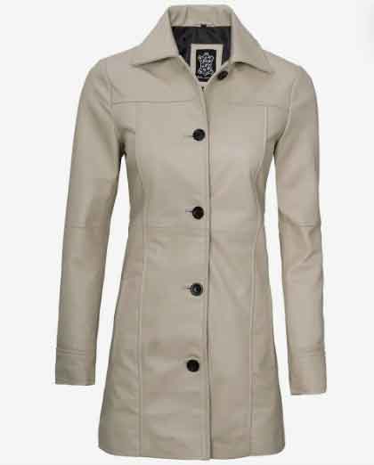 Womens Real Leather Long Coat