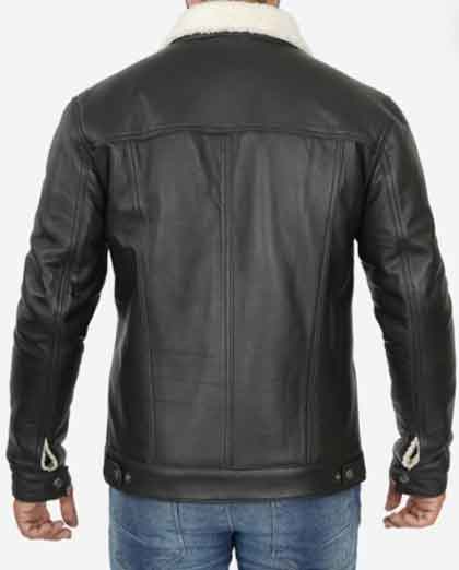 Fernando Black Shearling Lined Trucker Leather Jacket - Image 2