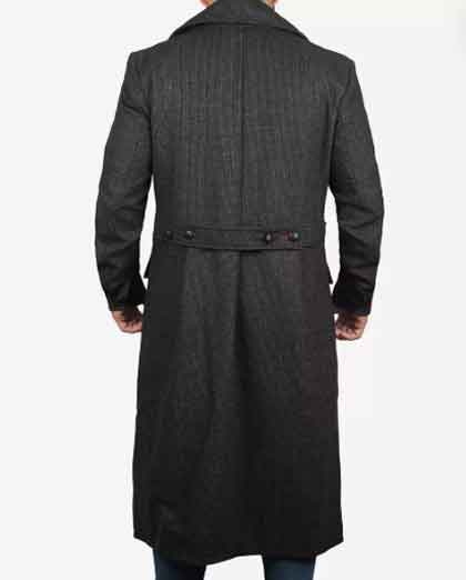 Mens Premium Double Breasted Grey Wool Long Coat - Image 2