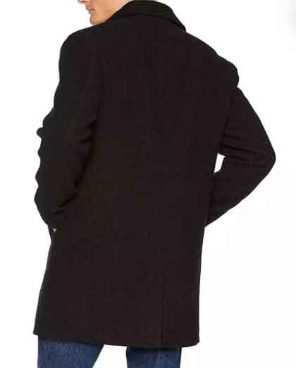 Mens Black Single Breasted 3/4 Length Wool Winter Coat - Image 2