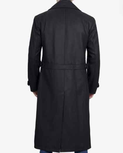 Mens Double Breasted Black Wool Long Coat - Image 2