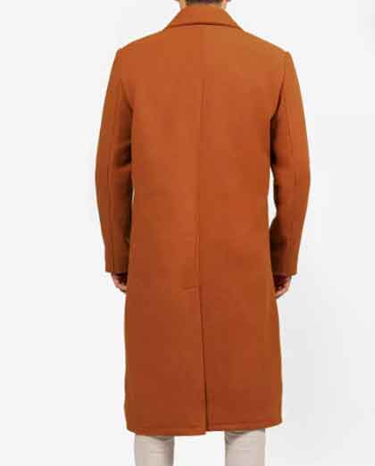 Mens Rust Brown Wool Shirt Collar Knee Length Coat - Image 2