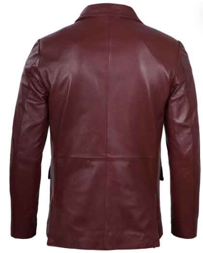 Men's Two Button Maroon Leather Blazer - Image 2