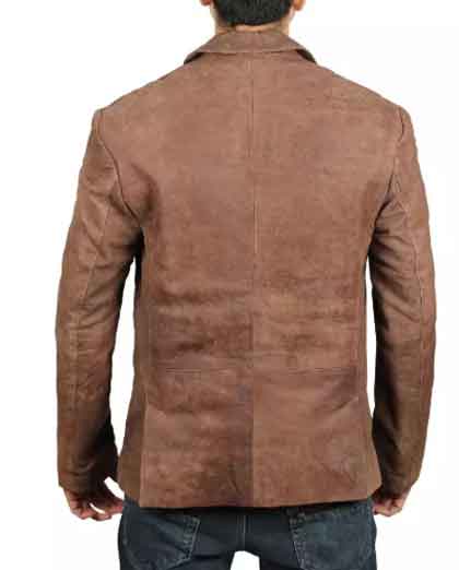 Men's Exclusive Two Button Real Lambskin Brown Leather Blazer - Image 2