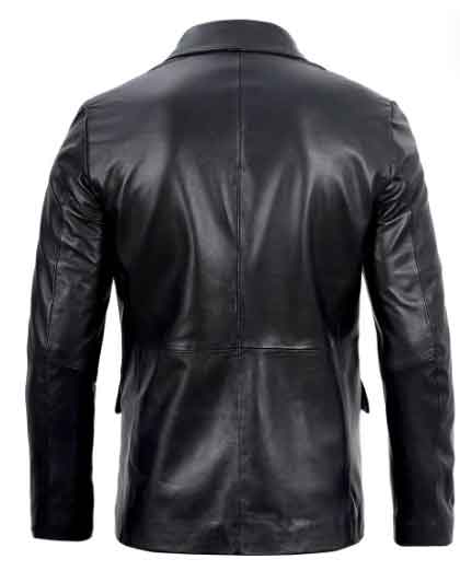 Men's Stylish Two Button Real Lambskin Black Leather Blazer - Image 2