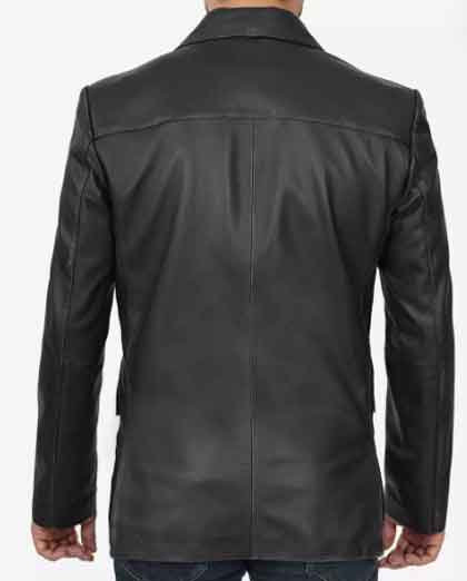Men's Two Button Stylish Real Lambskin Black Leather Blazer - Image 2