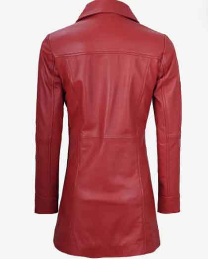 Women's Stylish Real Lambskin Red Leather Car Winter 3/4 Length Coat - Image 2