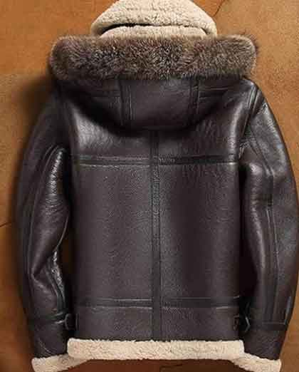 Men’s Sheepskin Shearling Jacket Detachable Hooded Flight Jacket - Image 2