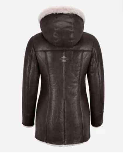 LADIES SHEEPSKIN REAL SHEARLING BEIGE FUR HOODED WINTERS JACKET - Image 2
