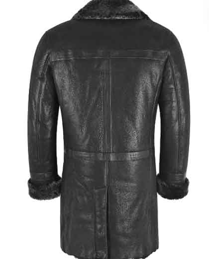 Men’s Shearling Pea Coat Winter Sheepskin Fur Double Breasted Long Jacket - Image 2