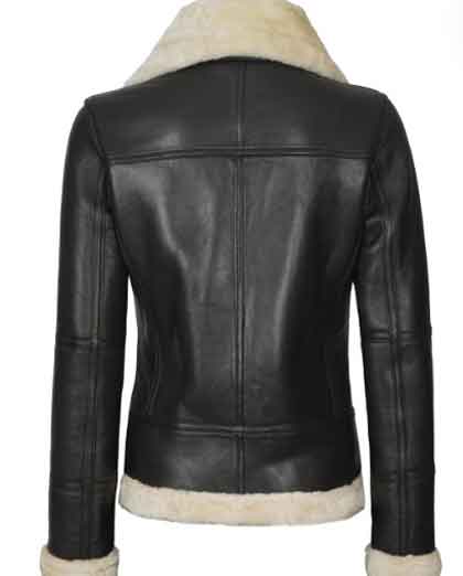 Women's Brown Shearling High Quality Leather Bomber Jacket - Image 2