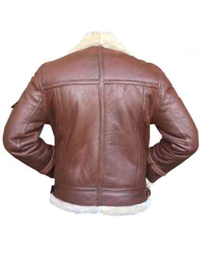 RAF Mens Leather Light Brown Bomber Jacket With Fur Collar - Image 2